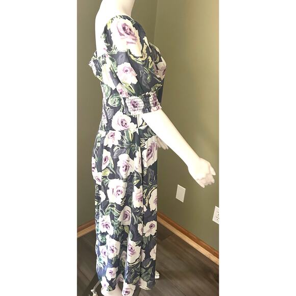 Bohme Delilah Midi Dress Floral NWT Lavender Ruching Lined Size Large - Picture 10 of 16
